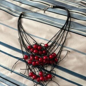 Beautiful black and red bead necklace, 23 inches long